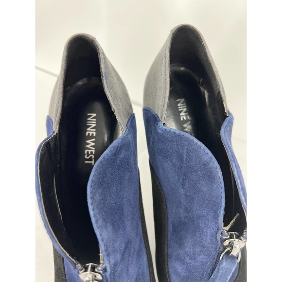 Nine West Suede Booties Zip Front Blue Gray Black Women's Size 8M - Picture 5 of 7